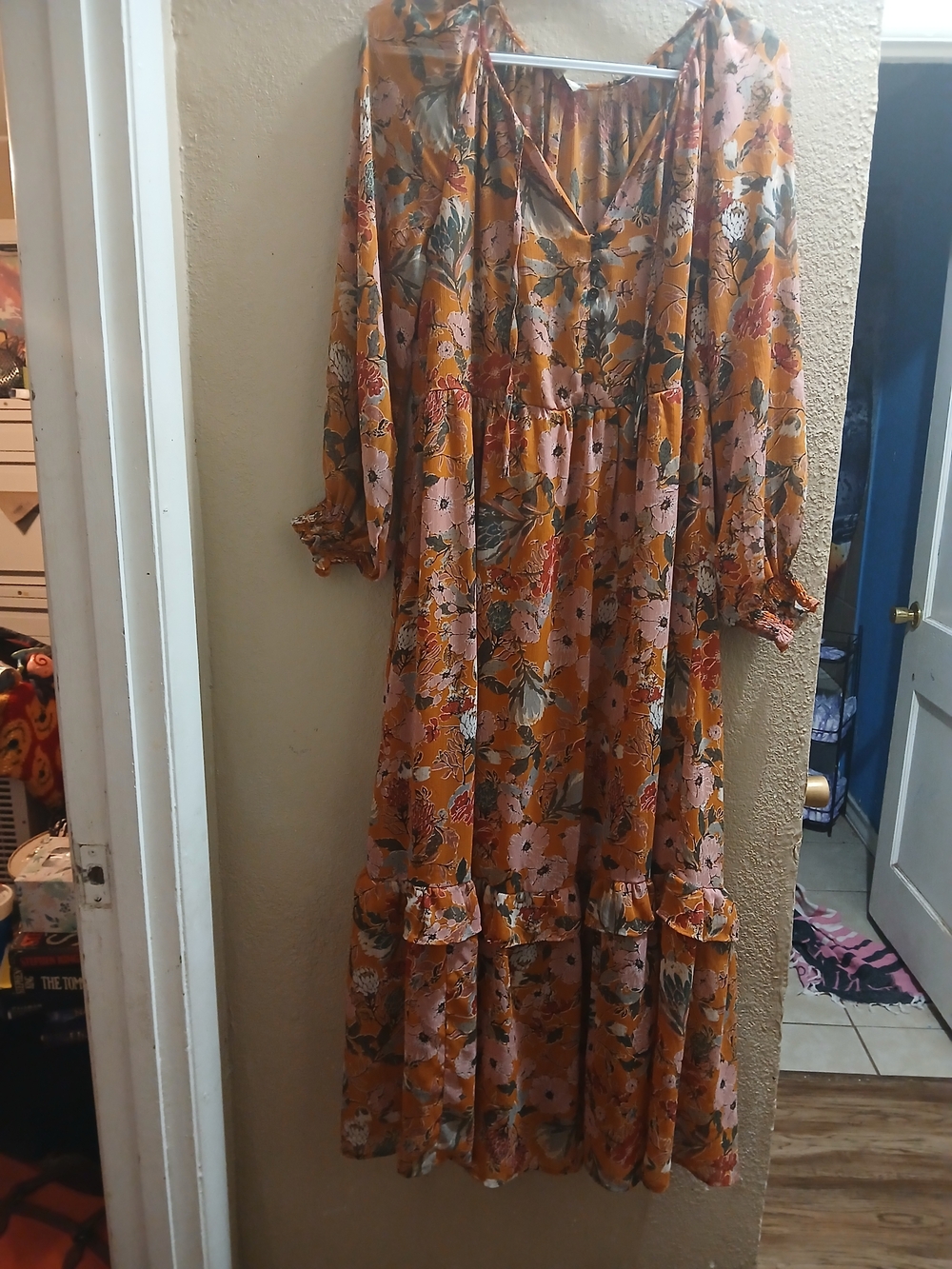 Floral V-Neck Tiered Maxi Dress in Rust and Blush Pink
